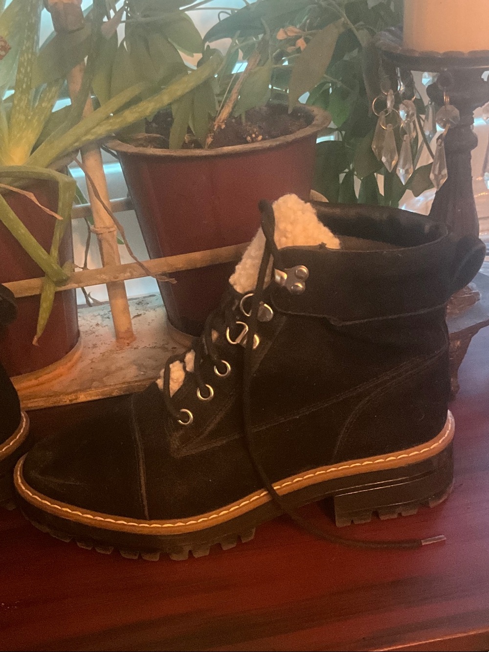 Time and Tru Black Lace-Up Fur-Lined Combat Boots - Picture 5 of 10